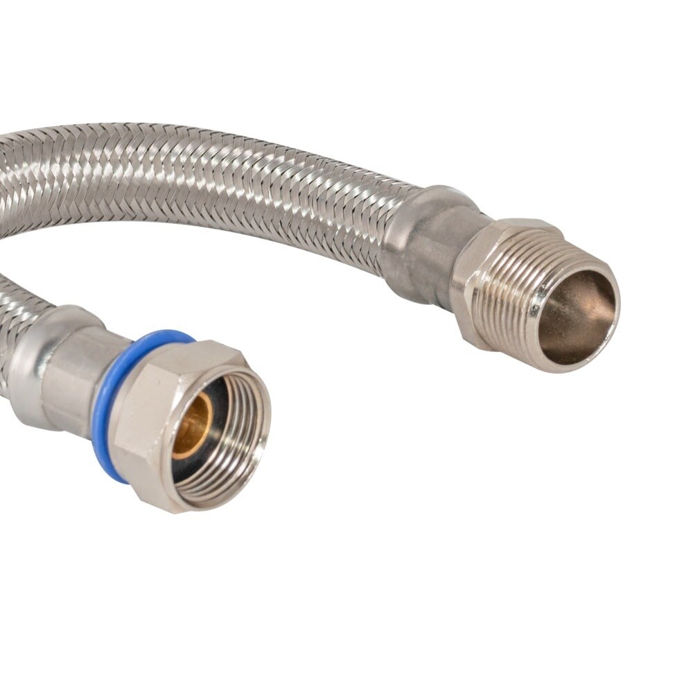 Eastman 48573 12 in. Braided Stainless Steel PVC Water Heater Connector with 3/4 in. MIP x 3/4 in. FIP Swivel - 3