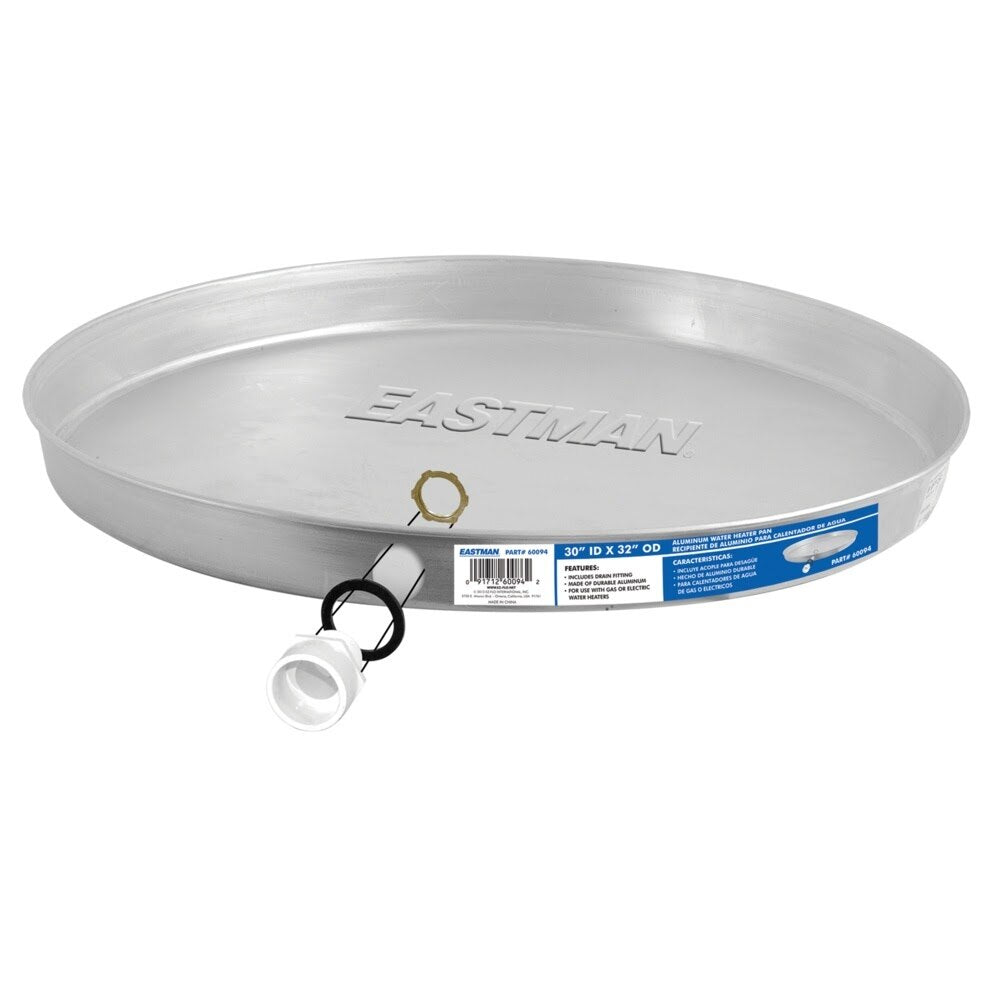 Eastman 60094 30 in ID x 32 in OD Aluminum Water Heater Drain Pan with CPVC Fittings