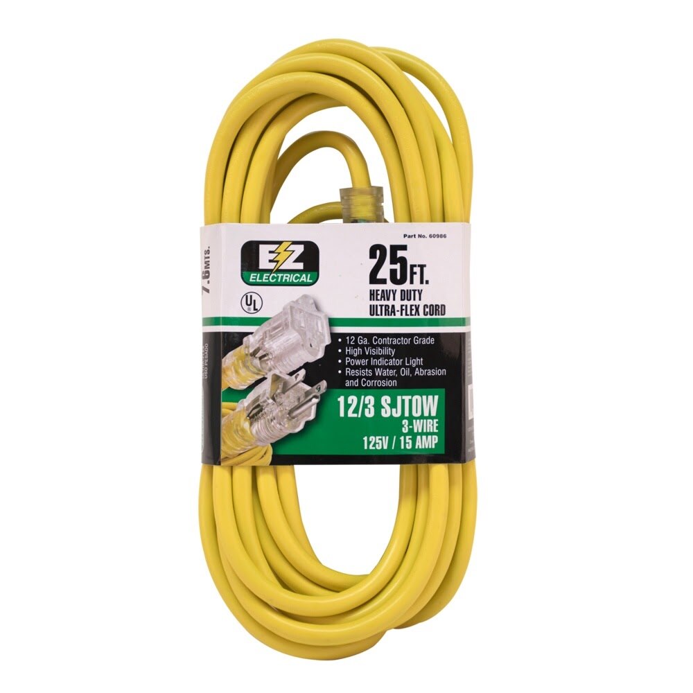 Eastman 60986 25 ft. 12 Gauge 3 Wire Heavy Duty Indoor Outdoor Extension Cord with Indicator Light