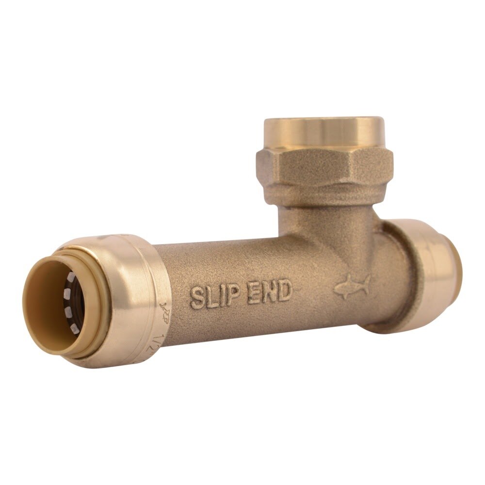 SharkBite UR3482A 1/2 in. x 1/2 in. x 1/2 in. FNPT Female Center Slip Tee Push to Connect Brass Fitting