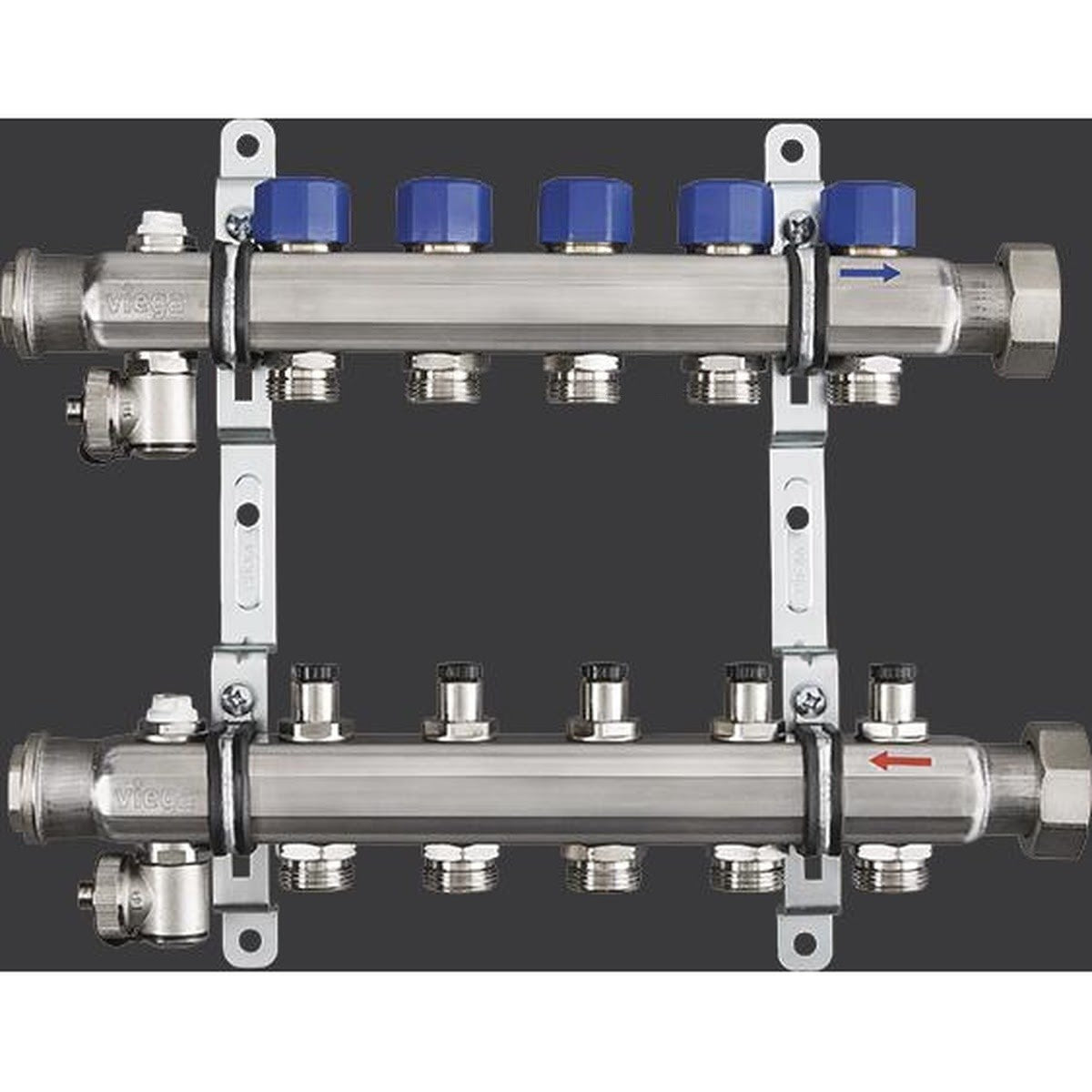 Viega 16400 (2879) Stainless Steel 2-Outlet Heating Cooling Manifold 1-1/4 in Union FPT (1 Each) - 2