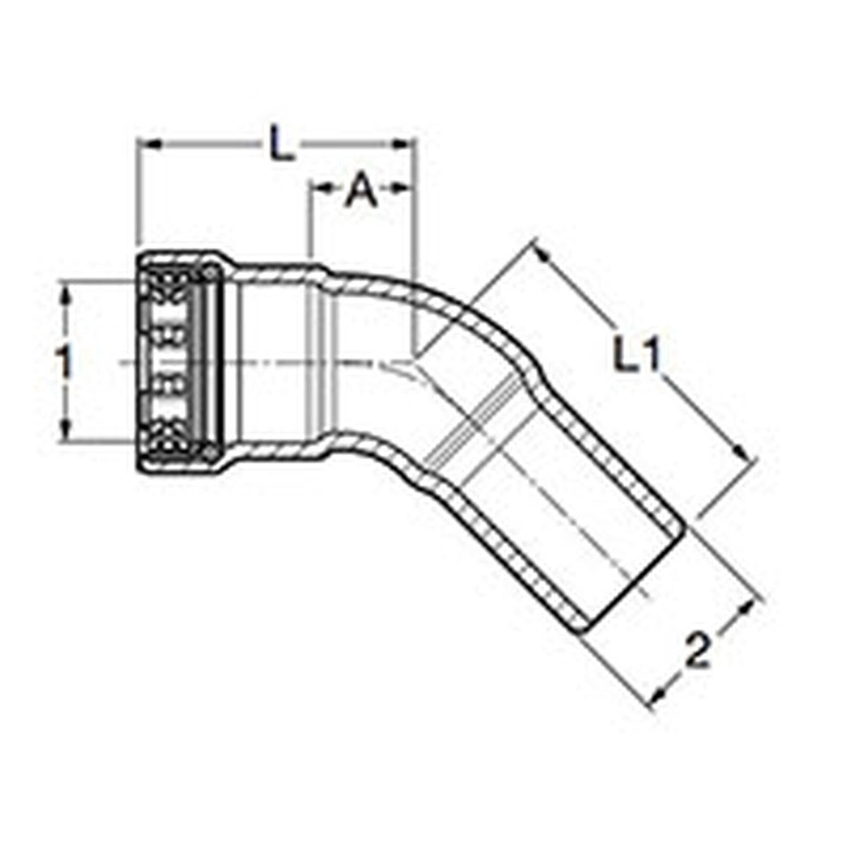 Viega 26101 (6626.1) MegaPressG 1/2 in. 45 Degree Street Elbow Carbon Steel Press Connection (10 Pack) - 2