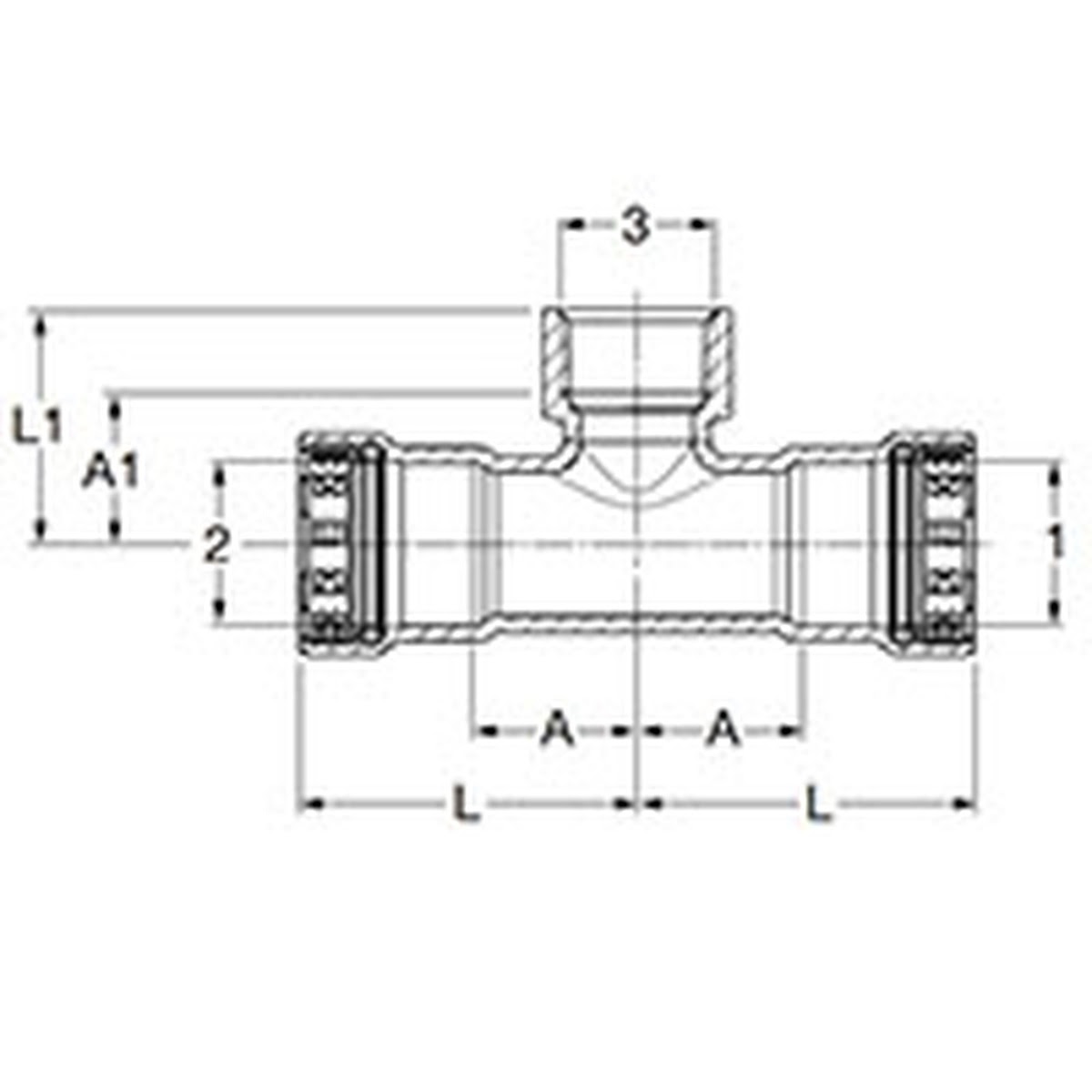 Viega 28730 (6617.2XL) MegaPressG XL Tee 3 x 3 x 3/4 in FPT Press (1 Each) - 2