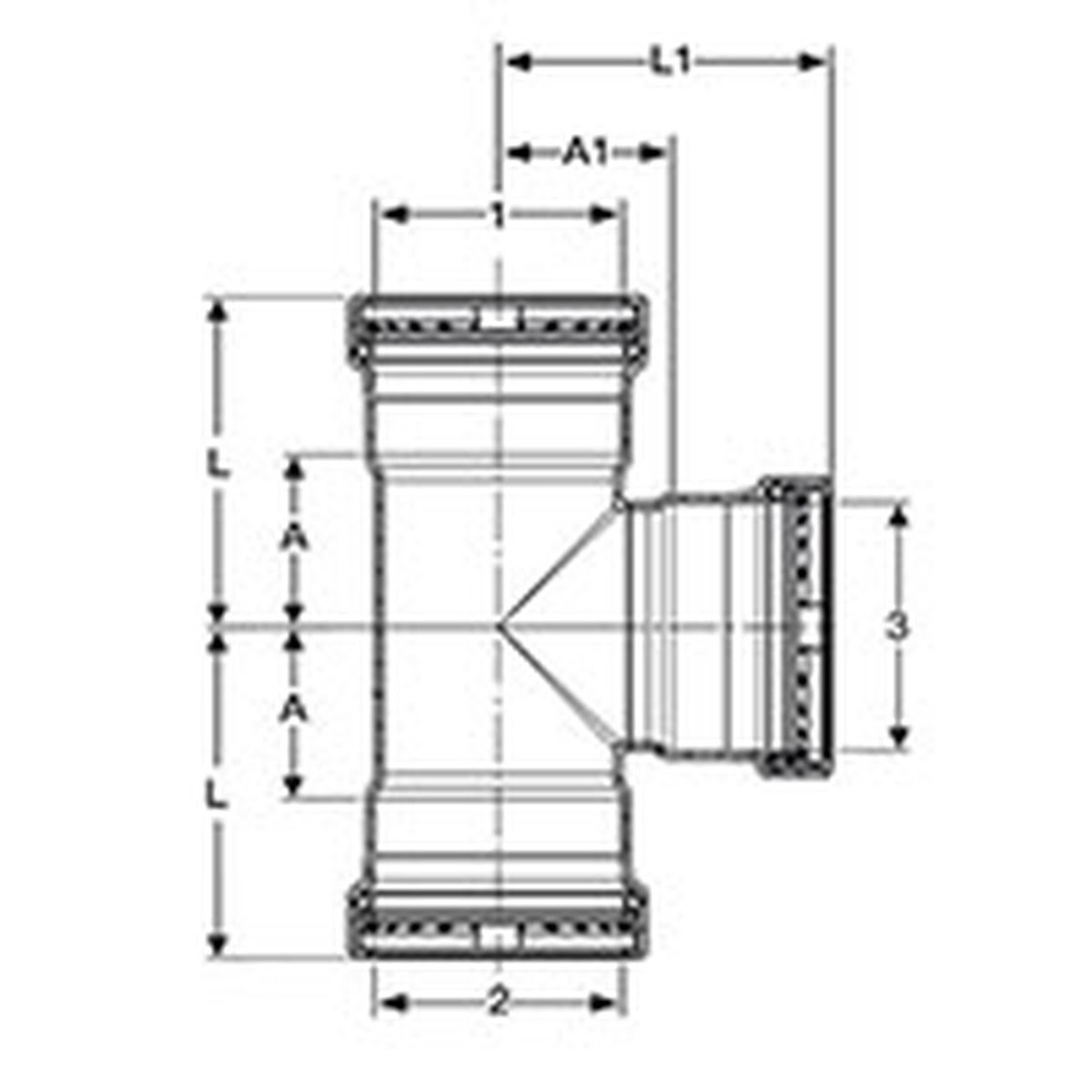 Viega 98435 (6818XL) MegaPress 316 FKM 2 1/2 in. Stainless Steel Press Tee (1 Each) - 2