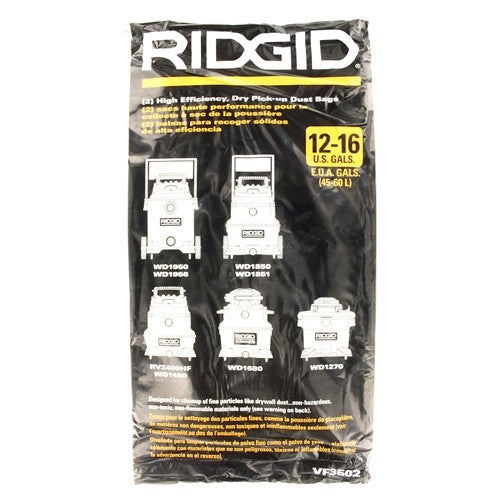 RIDGID 23743 Model VF3502 High Efficiency Dust Filter Bag (2EA) FITS 12-16 GAL