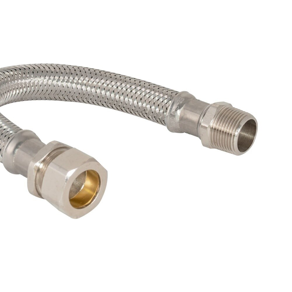 Eastman 48260 18 in. Braided Stainless Steel Water Heater Connector 3/4 in. Comp x 3/4 in. MIP