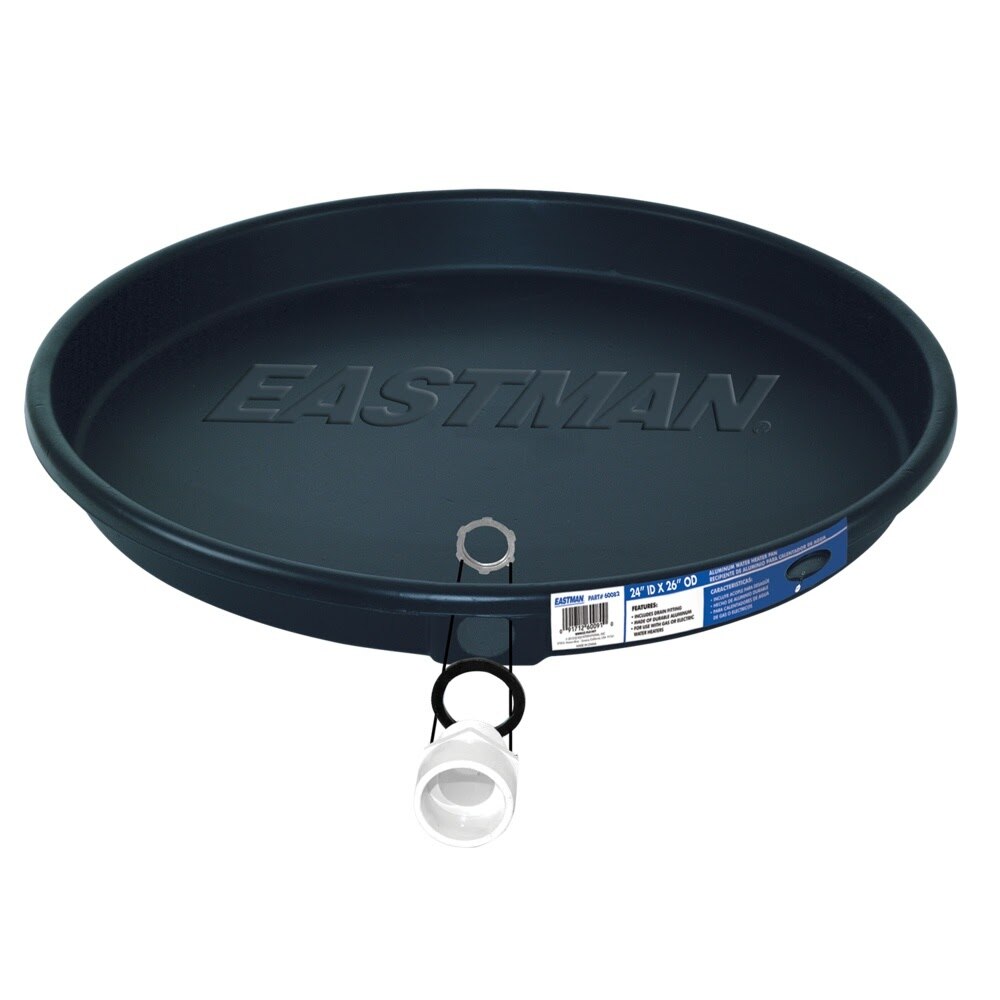 Eastman 60082 24 in. ID x 26 in. OD Electric Water Heater Drain Pan with PVC Fittings