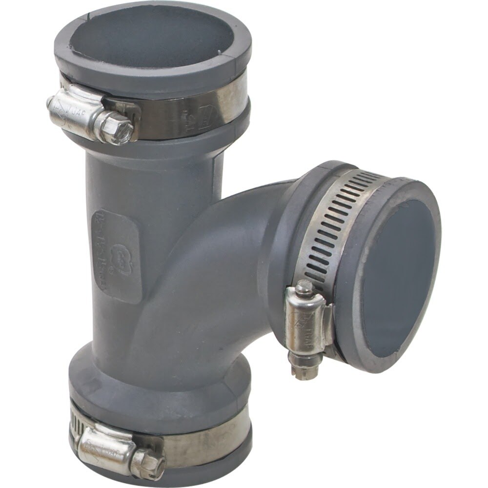 Eastman 86154 4 in Flexible Tee with Stainless Steel Clamps for No Hub Pipe Connections