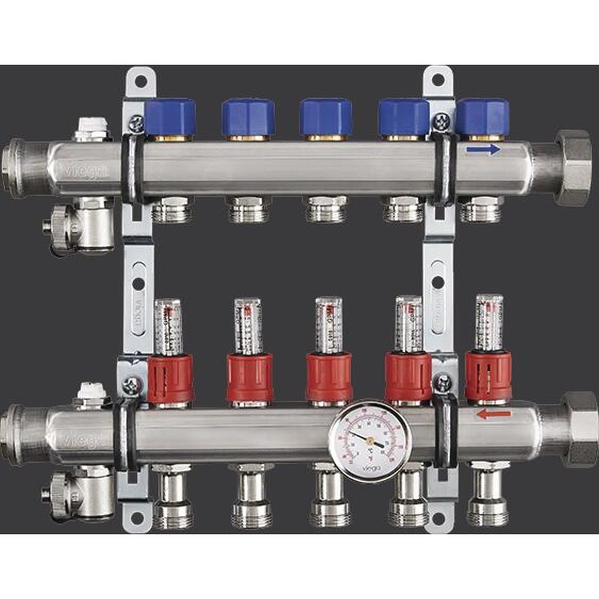 Viega 16032 (2804) Stainless Steel Heating and Cooling Manifold with 4 Outlets, 1-1/4 in. Union x 1 in. FPT (1 PC) - 2