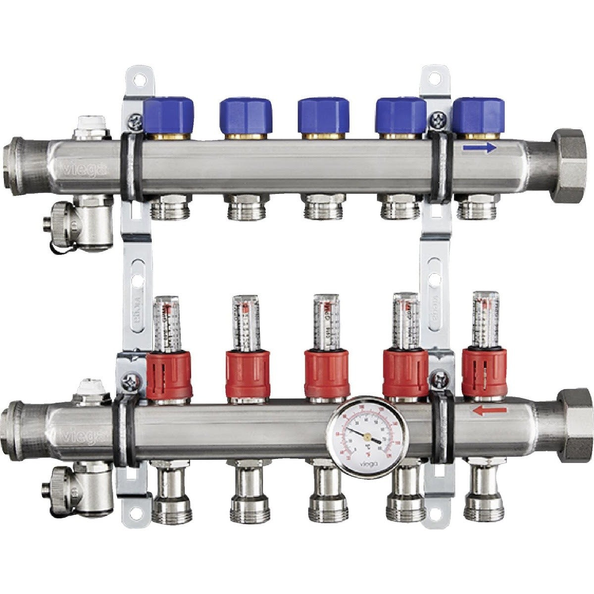 Viega 16034 (2804) Stainless Steel 6 Outlet Heating and Cooling Manifold 1 1/4 in. Union x 1 in. FPT