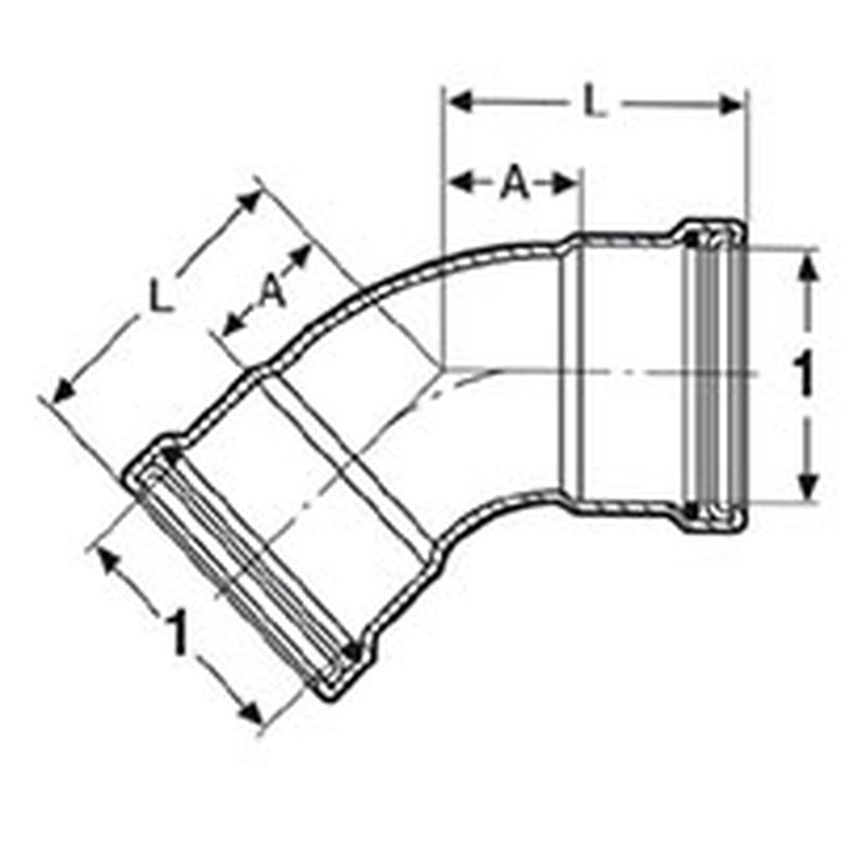 Viega 90065 (5126) MegaPress 316 Stainless Steel 45 Degree Press Elbow 1 in. x 1 in. (1 Each) - 2