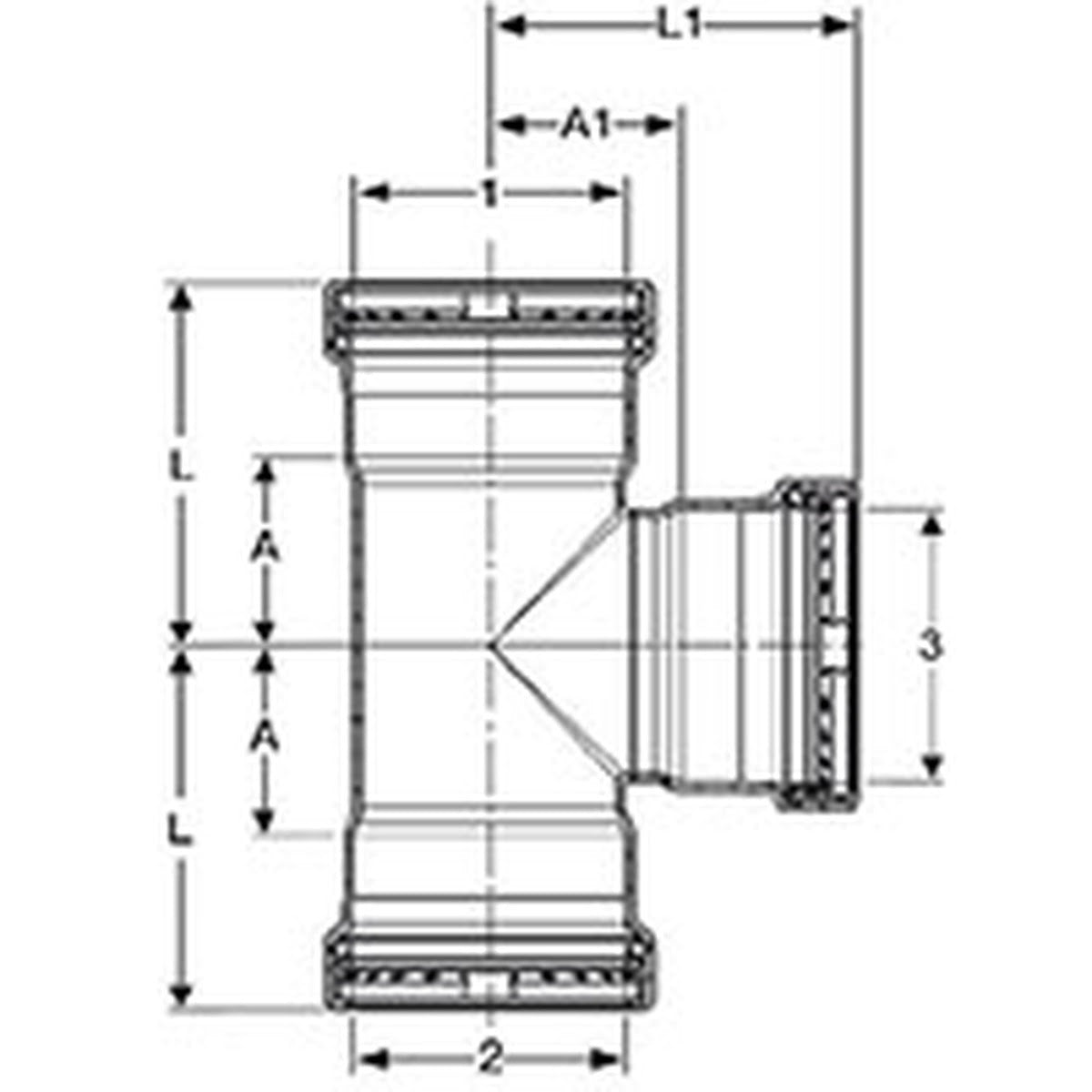 Viega 90610 (5118XL) MegaPress 316 Stainless Steel Press Tee 4 in x 4 in x 2-1/2 in (1 Each) - 2