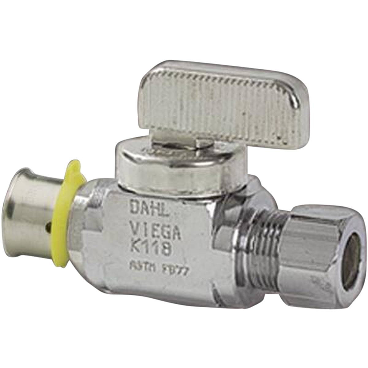 Viega 94023 (2842.3ZL) PureFlow Press Straight Stop Valve 3/8 in. Press x 1/4 in. CTS Compression Nickel-Plated Brass Quarter Turn (1 Each)