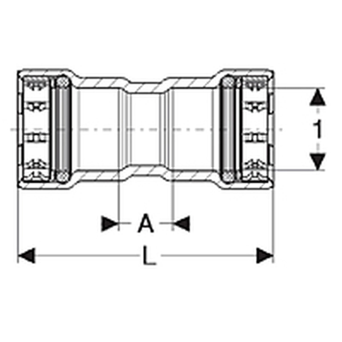 Viega 95800 (4115) 1 1/4 in. Stainless Steel 304 Press Coupling with Stop FKM Seal (1 Each) - 2
